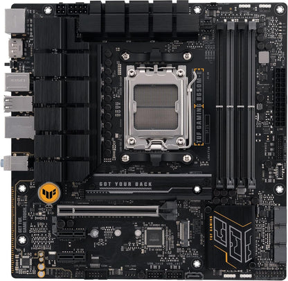 ASUS TUF GAMING B650M-E AMD mATX Motherboard, 8+2 DrMOS DDR5, PCIe 5.0, 2 M.2 Slots, Realtek Ethernet 2.5Gb, 2 DisplayPort, HDMI, USB Type-C, Bidirectional AI Noise Cancellation and Aura Sync