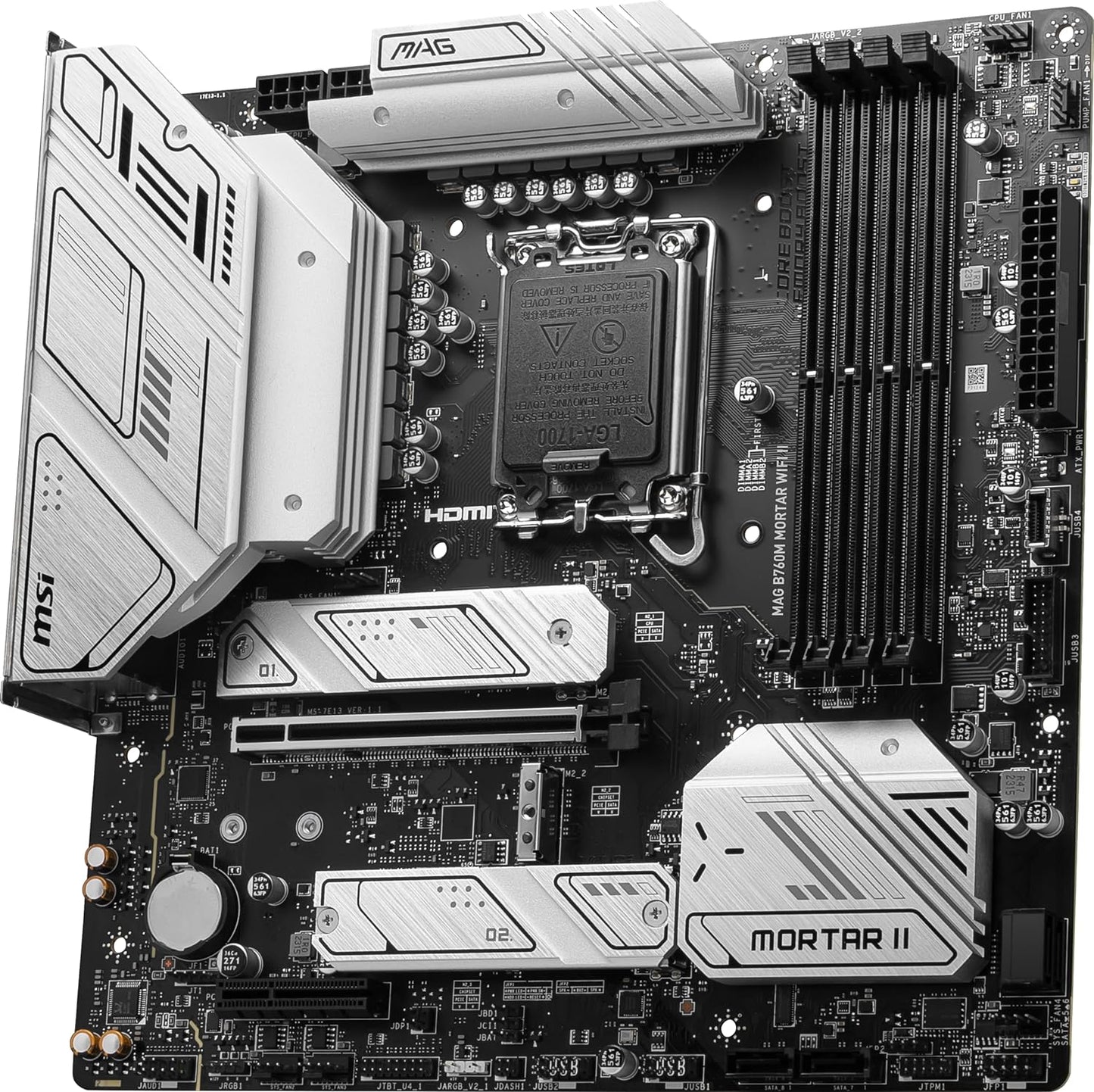 MSI MAG B760M Mortar WiFi II Gaming Motherboard (Supports 12th/13th/14th Gen Intel Processors, LGA 1700, DDR5, PCIe 5.0, M.2, 2.5Gbps LAN, USB 3.2 Gen2, Wi-Fi 6E, mATX) - T