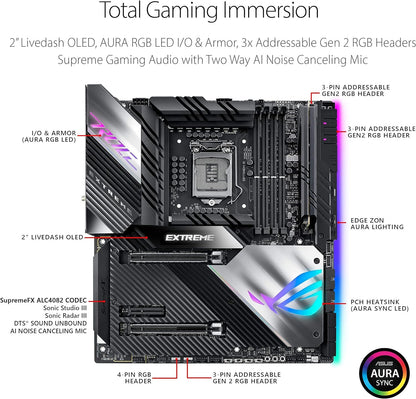 Asus ROG Maximus XIII Extreme (WiFi 6E) Z590 LGA 1200(Intel® 11th/10th Gen) EATX gaming motherboard (PCIe 4.0, 18+2 power stages, 5x M.2 slots, 10 Gb &2.5Gb LAN,Thunderbolt 4, 1.77” Livedash OLED)