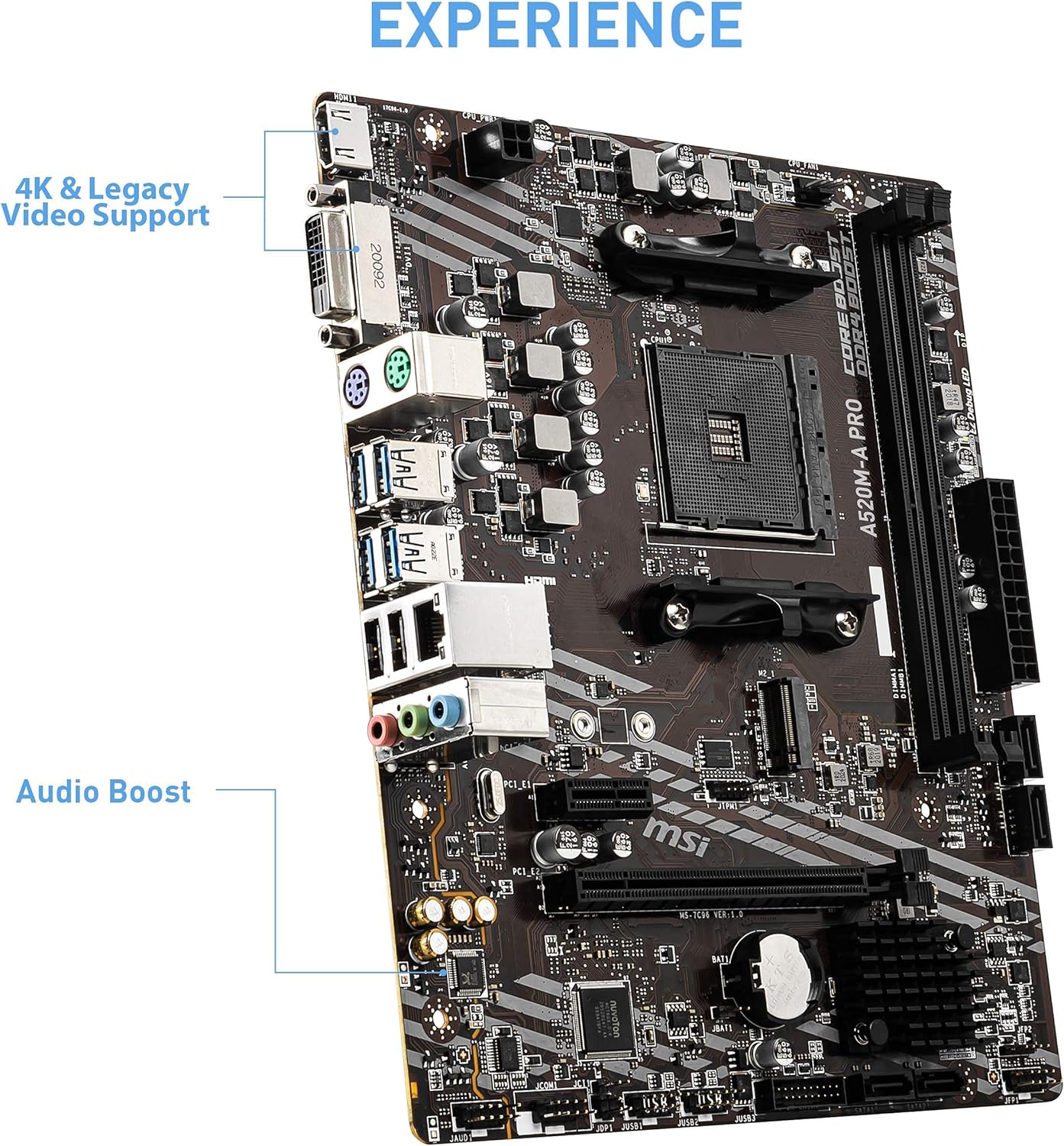 MSI A520M-A PRO Gaming Motherboard (AMD AM4, DDR4, PCIe 4.0, SATA 6Gb/s, Dual M.2, USB 3.2 Gen 1, DVI/HDMI, Micro-ATX) - T