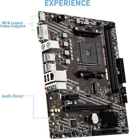 MSI A520M-A PRO Gaming Motherboard (AMD AM4, DDR4, PCIe 4.0, SATA 6Gb/s, Dual M.2, USB 3.2 Gen 1, DVI/HDMI, Micro-ATX) - T