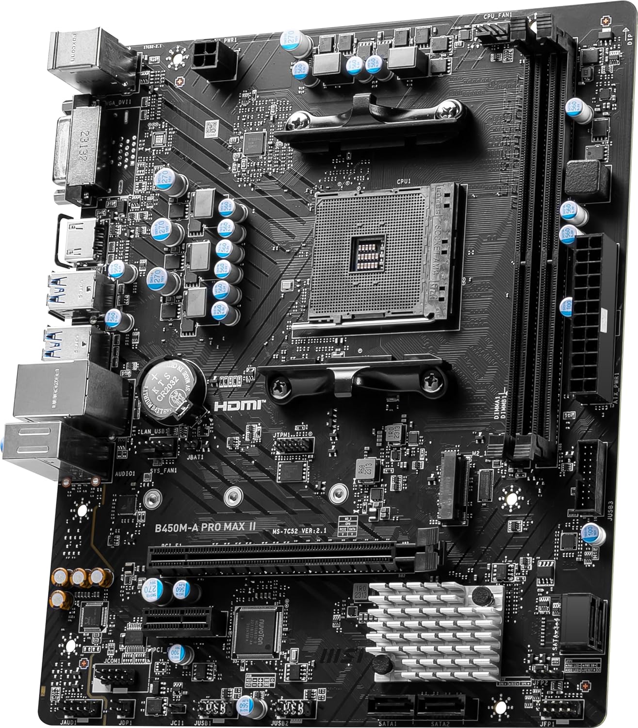 MSI B450M-A PRO MAX II ProSeries Motherboard (mATX, Supports AMD 5000/4000/3000/2000/1000 Series AM4 Processors, M.2, SATA 6G, USB 3.2 Gen 1, DDR4, HDMI/DVI, 2.5Gbps LAN)