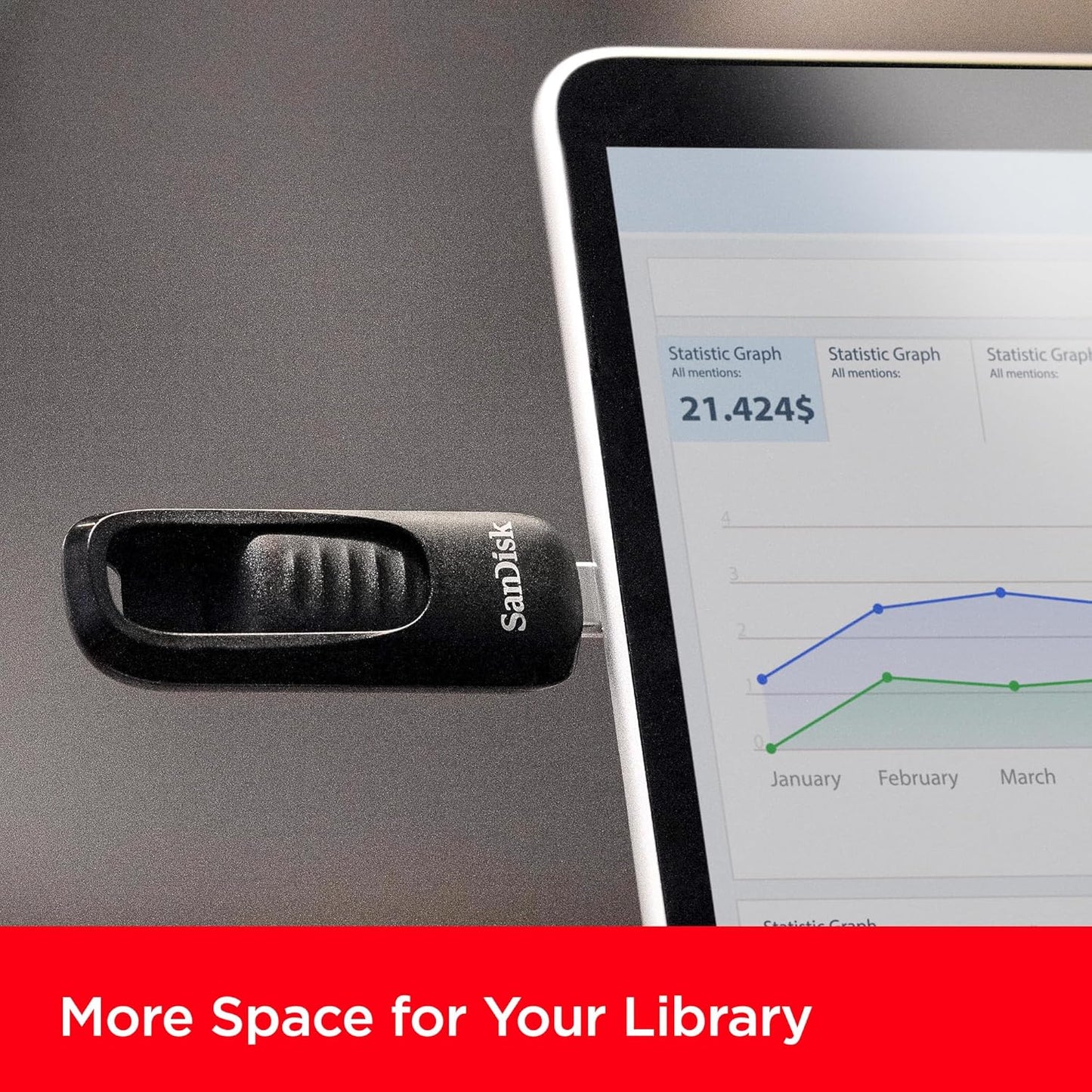 SanDisk Ultra Slider USB Type-C Flash Drive, 64GB USB 3.2 Gen 1 Performance with a Retractable Connector