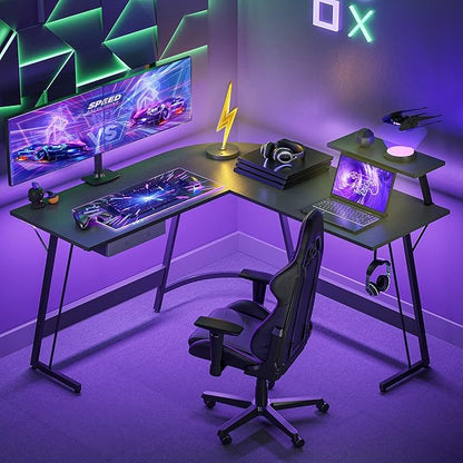 CubiCubi Gaming L-Shaped Desk Computer Corner Desk, 50.8" Home Office Gaming Desk, Office Writing Study Workstation with Large Monitor Stand, Space-Saving, Easy to Assemble