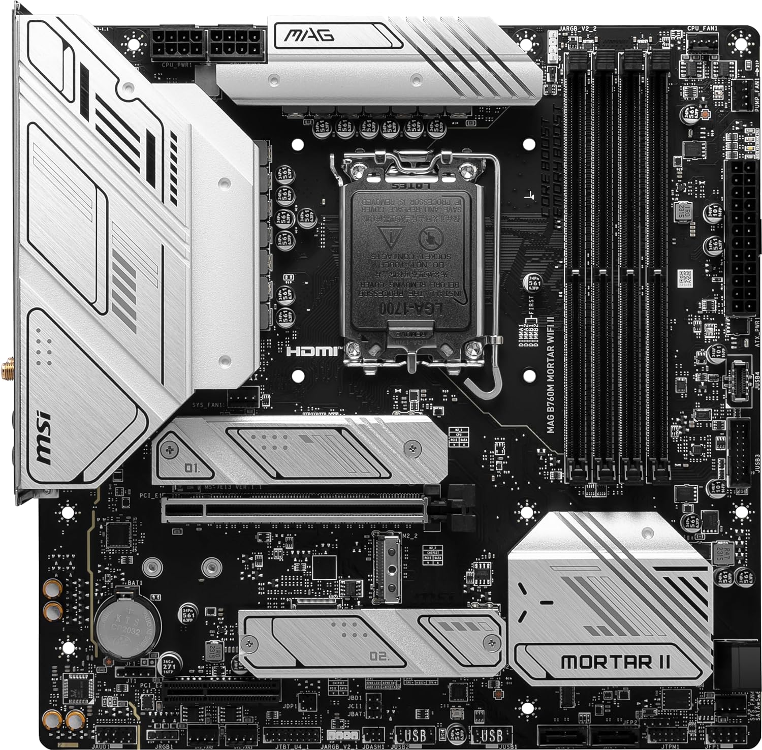 MSI MAG B760M Mortar WiFi II Gaming Motherboard (Supports 12th/13th/14th Gen Intel Processors, LGA 1700, DDR5, PCIe 5.0, M.2, 2.5Gbps LAN, USB 3.2 Gen2, Wi-Fi 6E, mATX) - T