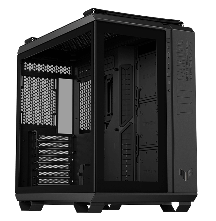 ASUS TUF Gaming GT502 Black ATX Mid-Tower Computer Case,Front Panel RGB Button,USB 3.2 Type-C,2x USB 3.0 Ports,Tool-free Side Panel,ARGB Hub, 360mm and 280mm Radiator compatible, Fabric Handle on top.