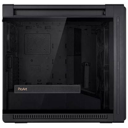 ASUS ProArt PA602 E-ATX computer case, 420 mm radiator support, one 140 mm and two 200mm pre-installed system fans, front panel IR dust indicator, power lock latch, tool-less PCIe mounting, USB 20Gbps support