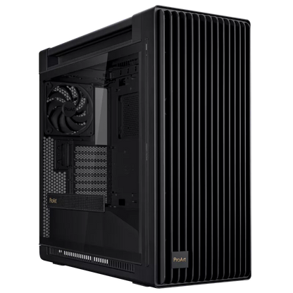 ASUS ProArt PA602 E-ATX computer case, 420 mm radiator support, one 140 mm and two 200mm pre-installed system fans, front panel IR dust indicator, power lock latch, tool-less PCIe mounting, USB 20Gbps support