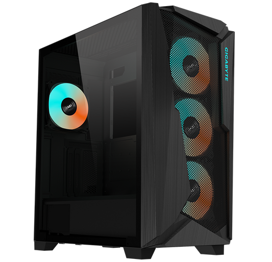 GIGABYTE C301 GLASS V2- White Mid Tower PC Gaming Case, Tempered Glass, USB Type-C, 4X ARBG Fans Included — GB-C301G TYPE-C V2