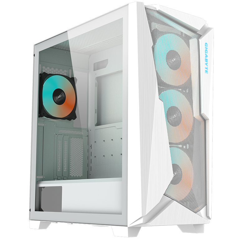 GIGABYTE C301 GLASS V2- White Mid Tower PC Gaming Case, Tempered Glass, USB Type-C, 4X ARBG Fans Included — GB-C301G TYPE-C V2