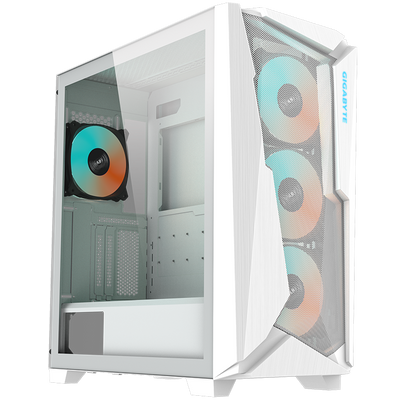 GIGABYTE C301 GLASS V2- White Mid Tower PC Gaming Case, Tempered Glass, USB Type-C, 4X ARBG Fans Included — GB-C301G TYPE-C V2