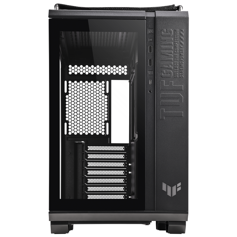 ASUS TUF Gaming GT502 Black ATX Mid-Tower Computer Case,Front Panel RGB Button,USB 3.2 Type-C,2x USB 3.0 Ports,Tool-free Side Panel,ARGB Hub, 360mm and 280mm Radiator compatible, Fabric Handle on top.