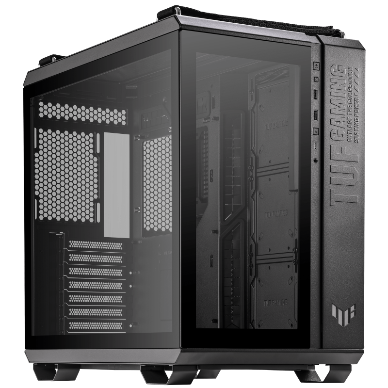 ASUS TUF Gaming GT502 Black ATX Mid-Tower Computer Case,Front Panel RGB Button,USB 3.2 Type-C,2x USB 3.0 Ports,Tool-free Side Panel,ARGB Hub, 360mm and 280mm Radiator compatible, Fabric Handle on top.