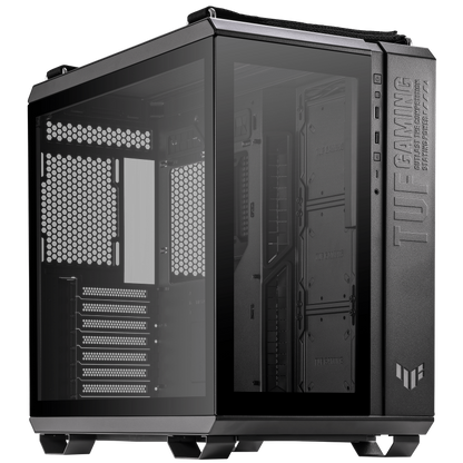 ASUS TUF Gaming GT502 Black ATX Mid-Tower Computer Case,Front Panel RGB Button,USB 3.2 Type-C,2x USB 3.0 Ports,Tool-free Side Panel,ARGB Hub, 360mm and 280mm Radiator compatible, Fabric Handle on top.