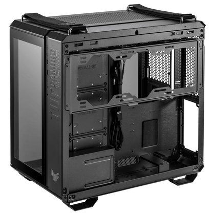 ASUS TUF Gaming GT502 Black ATX Mid-Tower Computer Case,Front Panel RGB Button,USB 3.2 Type-C,2x USB 3.0 Ports,Tool-free Side Panel,ARGB Hub, 360mm and 280mm Radiator compatible, Fabric Handle on top.