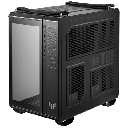 ASUS TUF Gaming GT502 Black ATX Mid-Tower Computer Case,Front Panel RGB Button,USB 3.2 Type-C,2x USB 3.0 Ports,Tool-free Side Panel,ARGB Hub, 360mm and 280mm Radiator compatible, Fabric Handle on top.